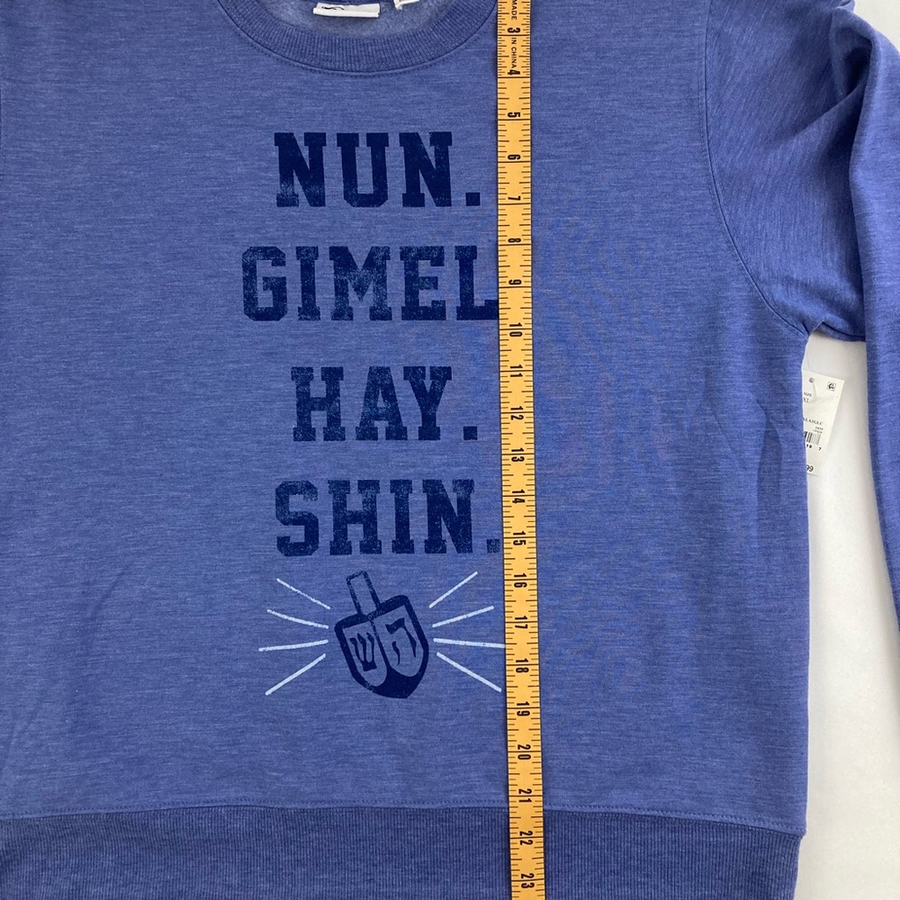 Doe Womens Blue Dreidel Holiday Hanukkah Nun Gimel Hay Shin Sweatshirt XL - Picture 9 of 10